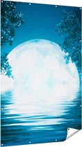 Gards Tuinposter Volle Maan in het Water - 120x180 cm - Tuindoek - Tuindecoratie - Wanddecoratie buiten - Tuinschilderij
