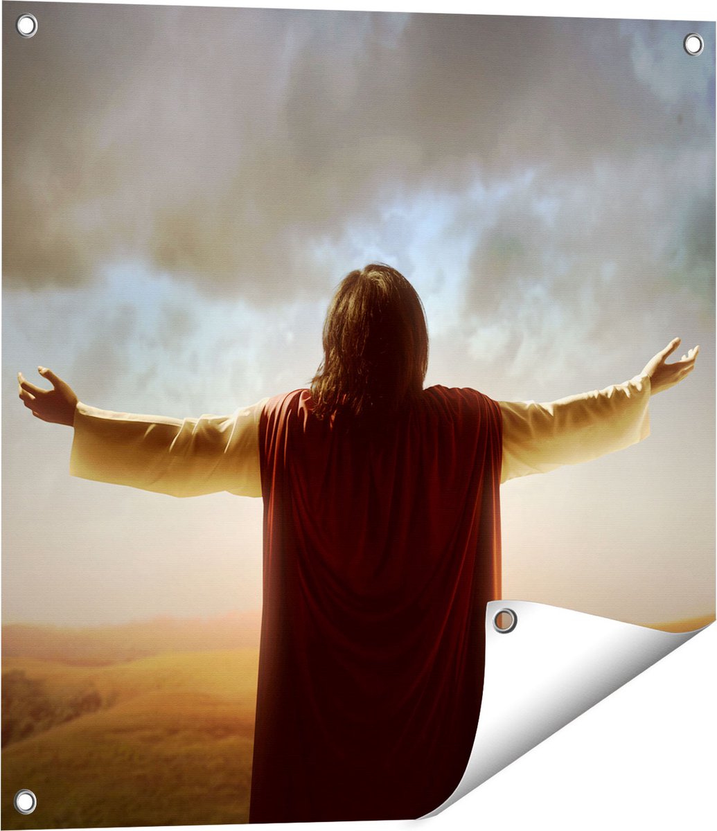 Gards Tuinposter Jezus Christus aan het Bidden bij Zonsopgang - 60x60 cm - Tuindoek - Tuindecoratie - Wanddecoratie buiten - Tuinschilderij Multikleur