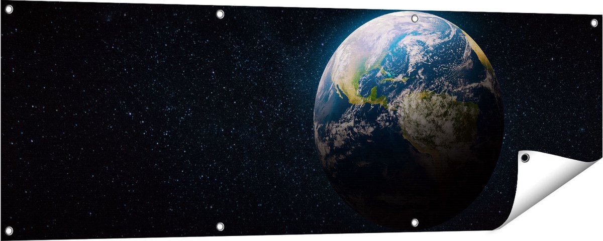 Gards Tuinposter De Aarde vanuit de Ruimte - 150x50 cm - Tuindoek - Tuindecoratie - Wanddecoratie buiten - Tuinschilderij Multikleur