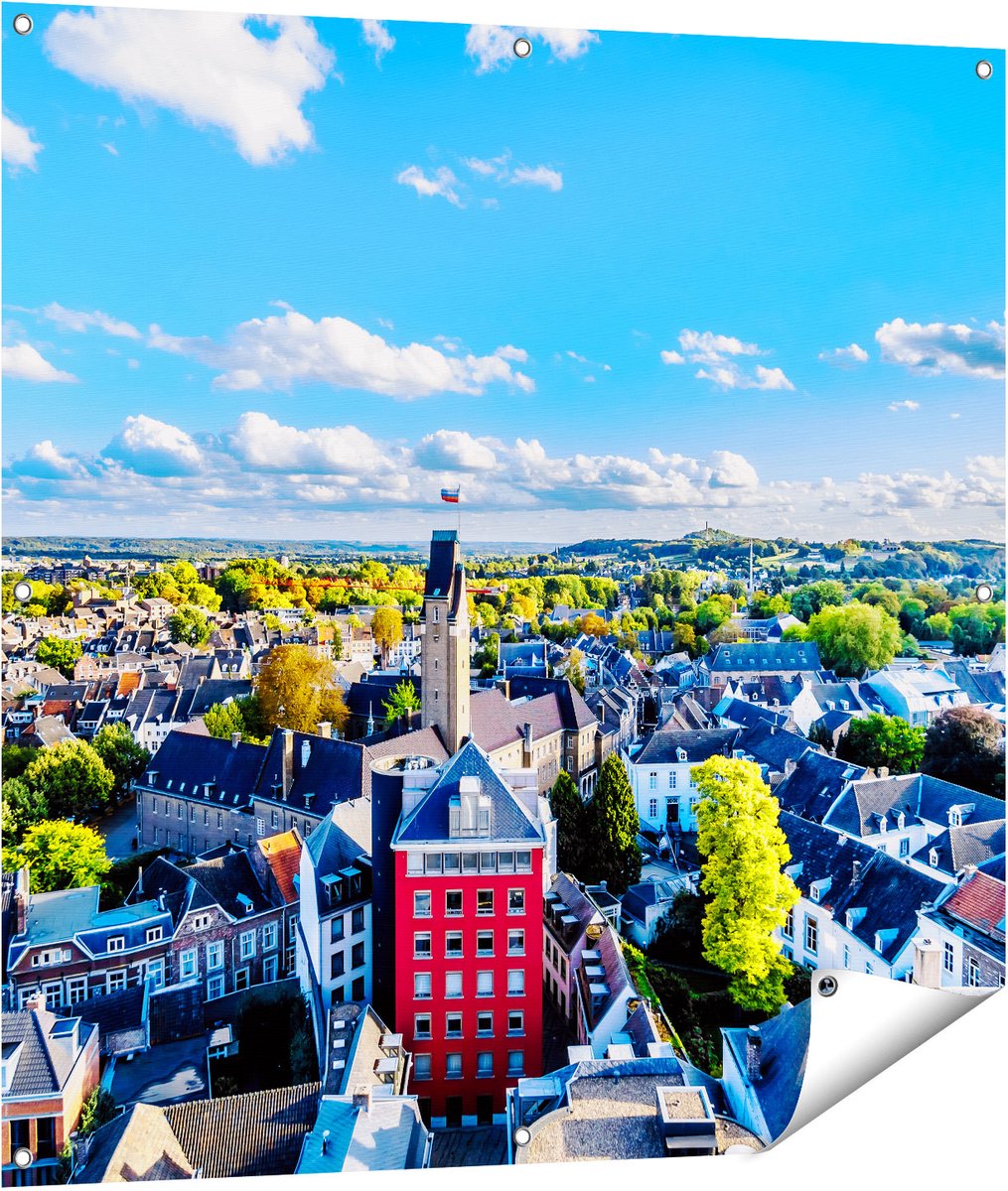 Gards Tuinposter Maastricht Stad met Huizen - 100x100 cm - Tuindoek - Tuindecoratie - Wanddecoratie buiten - Tuinschilderij Multikleur