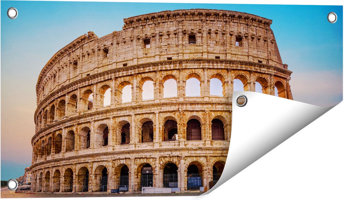 Gards Tuinposter Colosseum in Rome met de Blauwe Lucht - 60x30 cm - Tuindoek - Tuindecoratie - Wanddecoratie buiten - Tuinschilderij Multikleur