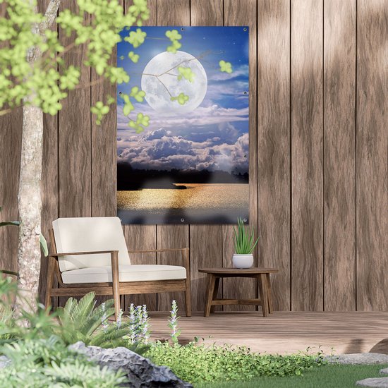 Gars Affiche jardin Pleine Lune au bord de l' Water - 80x120 cm - Toile jardin - Décoration de jardin - Décoration murale extérieur - Tableau jardin