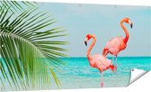 Gards Tuinposter Twee Flamingo's in het Water - 160x80 cm - Tuindoek - Tuindecoratie - Wanddecoratie buiten - Tuinschilderij