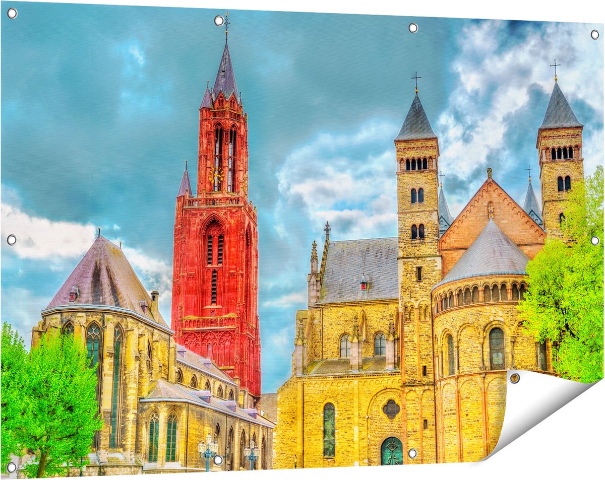Gards Tuinposter Basiliek van Sint Servaas in Maastricht - 120x80 cm - Tuindoek - Tuindecoratie - Wanddecoratie buiten - Tuinschilderij Multikleur