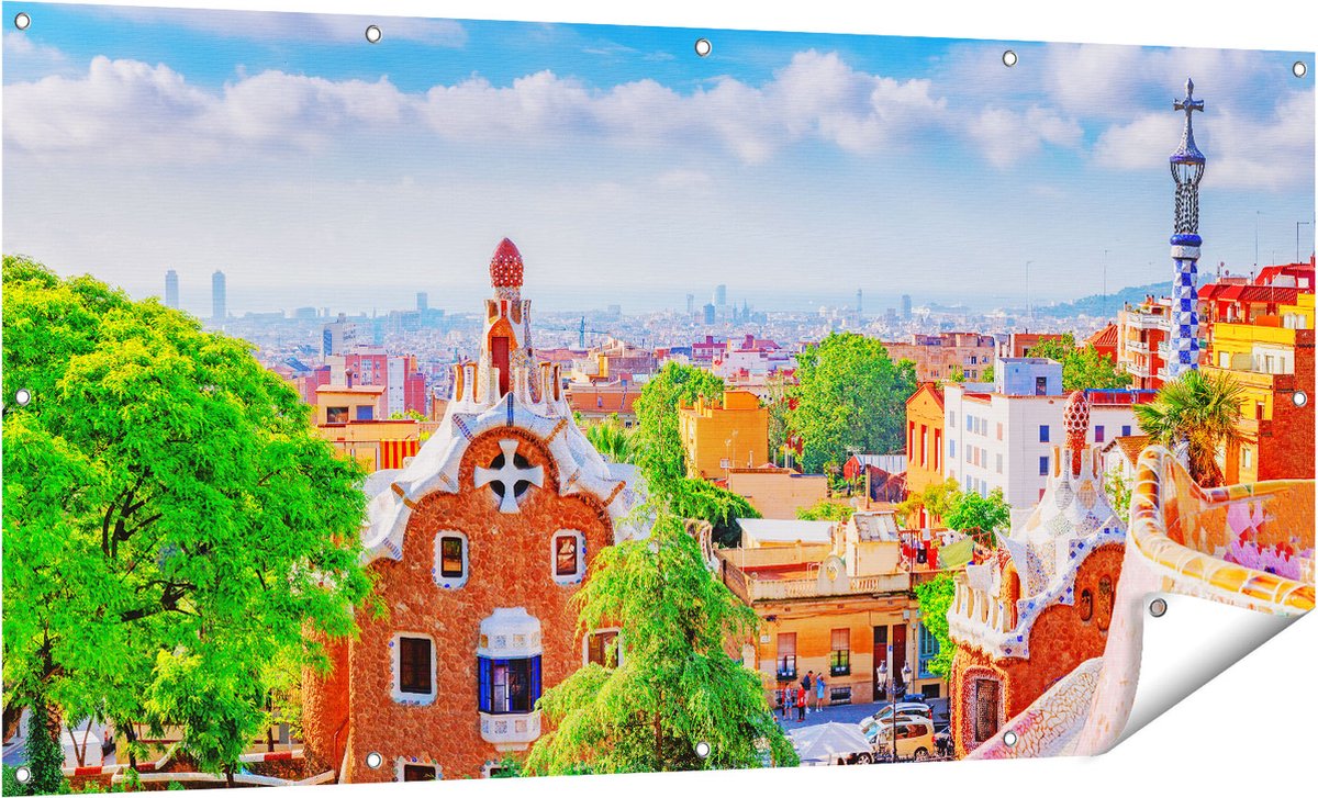 Gards Tuinposter Park G�ell in Barcelona - Kleurrijk - 160x80 cm - Tuindoek - Tuindecoratie - Wanddecoratie buiten - Tuinschilderij Multikleur