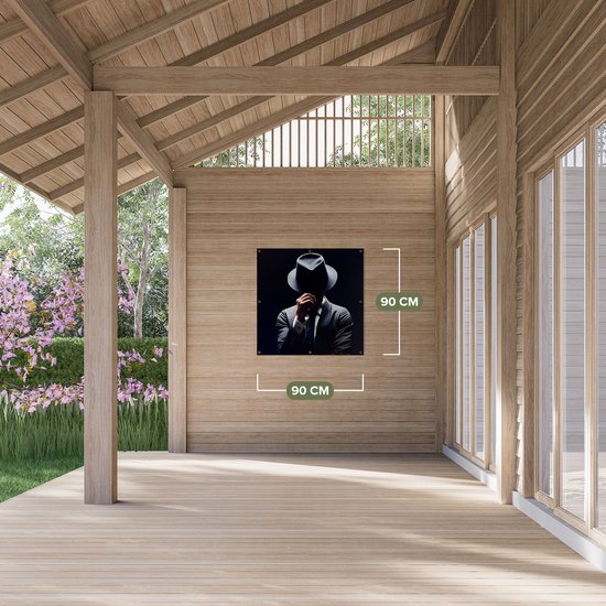 Affiche de jardin Gards Homme au chapeau en Zwart - 90x90 cm - Toile de jardin - Décoration de jardin - Décoration murale extérieure - Tableau de jardin