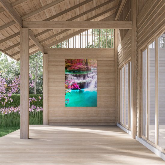 Gards Affiche de jardin Cascade en Automne avec Fleurs Colorées - 100x150 cm - Toile jardin - Décoration de jardin - Décoration murale extérieur - Tableau jardin