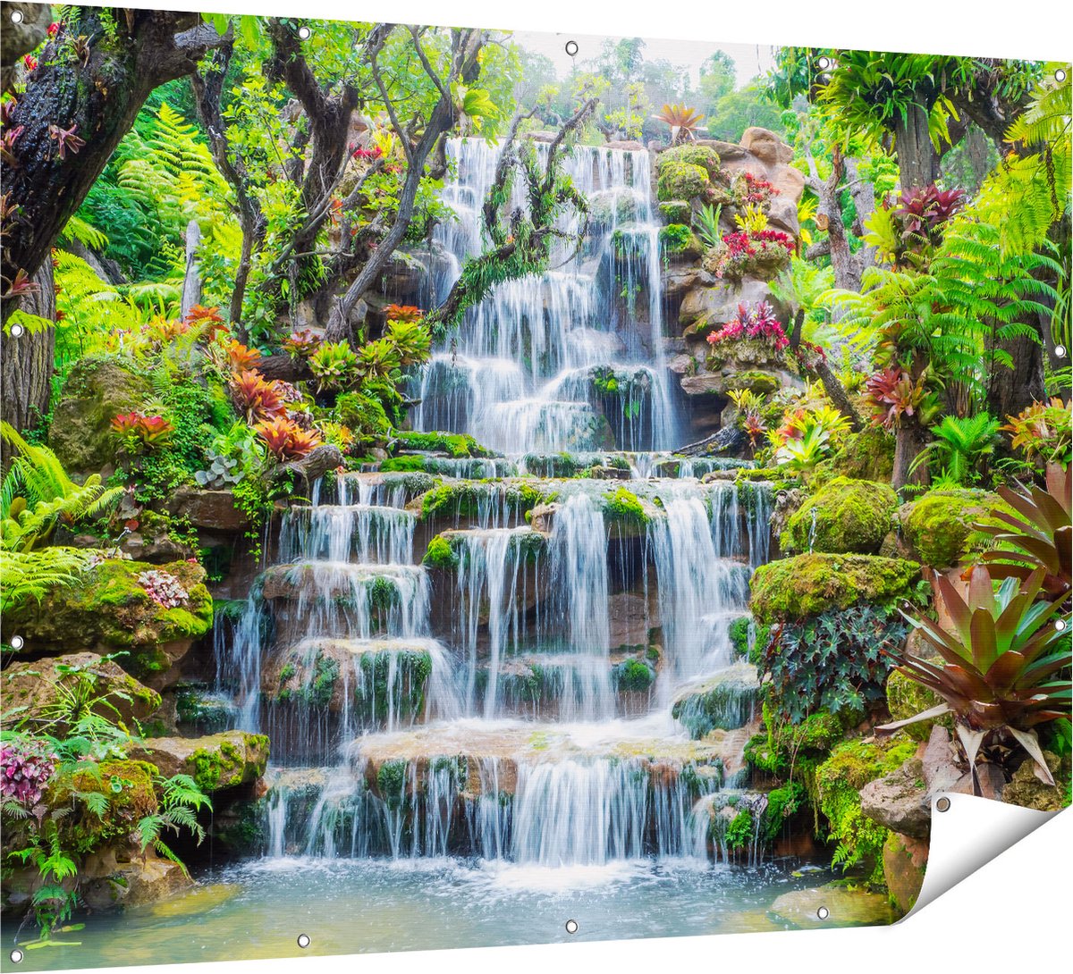 Gards Tuinposter Tropische Waterval in Thailand - 160x120 cm - Tuindoek - Tuindecoratie - Wanddecoratie buiten - Tuinschilderij Multikleur