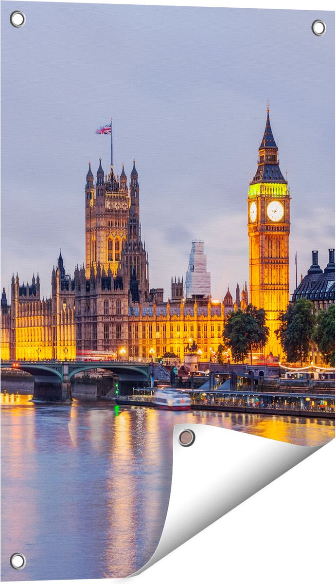 Gards Tuinposter London Big Ben en Westminster Brug - 40x60 cm - Tuindoek - Tuindecoratie - Wanddecoratie buiten - Tuinschilderij Multikleur
