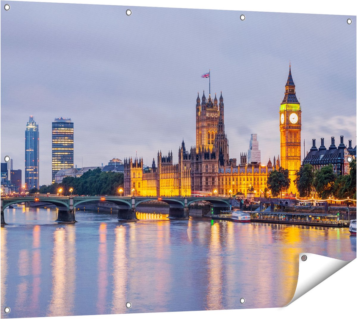 Gards Tuinposter London Big Ben en Westminster Brug - 120x90 cm - Tuindoek - Tuindecoratie - Wanddecoratie buiten - Tuinschilderij Multikleur