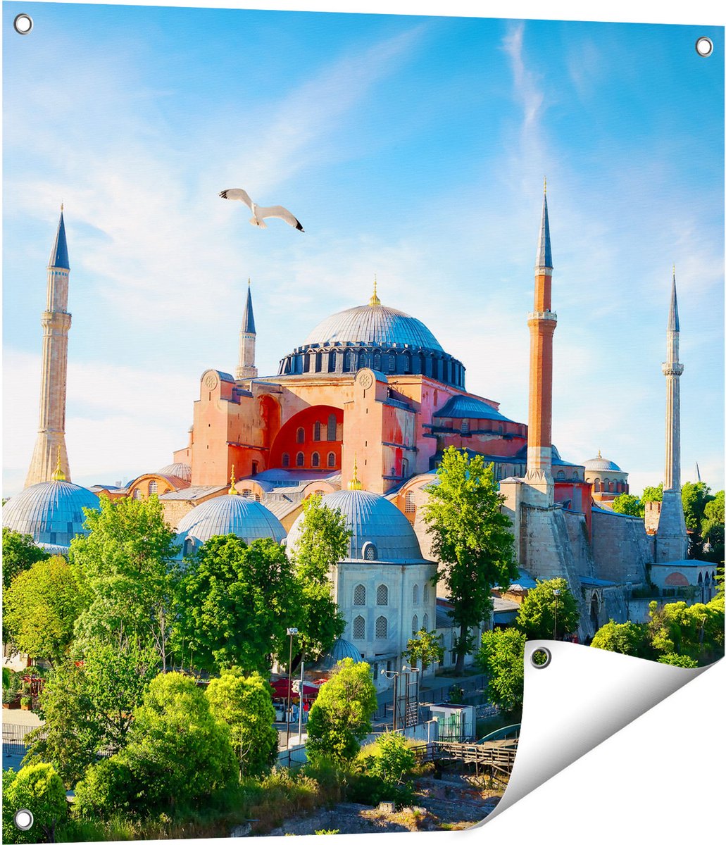 Gards Tuinposter Hagia Sophia Moskee in Istanbul - 70x70 cm - Tuindoek - Tuindecoratie - Wanddecoratie buiten - Tuinschilderij Multikleur