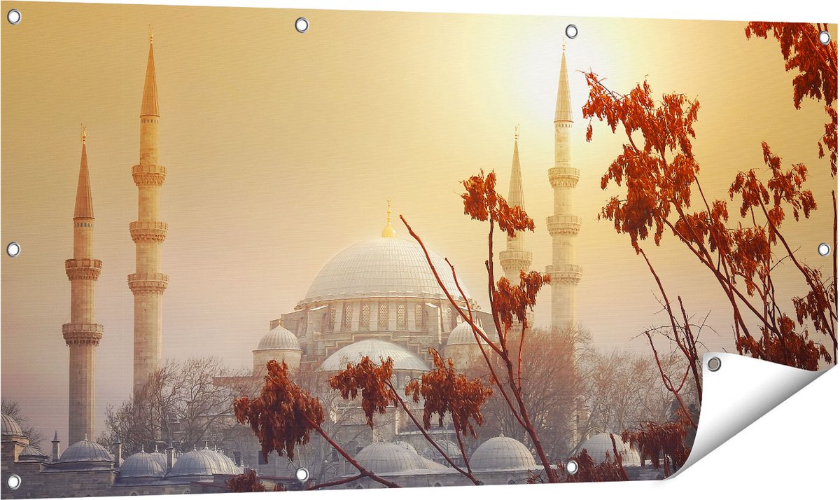 Gards Tuinposter Suleymaniye Moskee in Istanbul - 120x60 cm - Tuindoek - Tuindecoratie - Wanddecoratie buiten - Tuinschilderij Multikleur