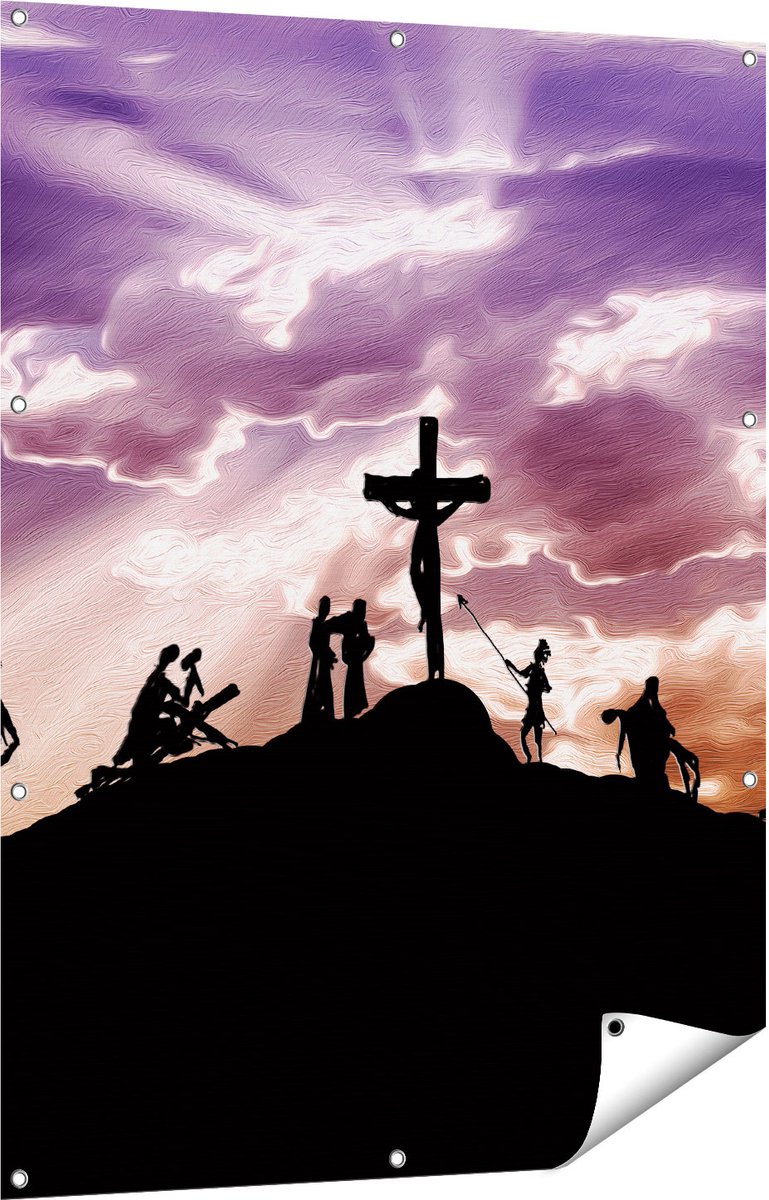 Gards Tuinposter Kruistocht naar het Kruis van Jezus Christus - 90x120 cm - Tuindoek - Tuindecoratie - Wanddecoratie buiten - Tuinschilderij Multikleur