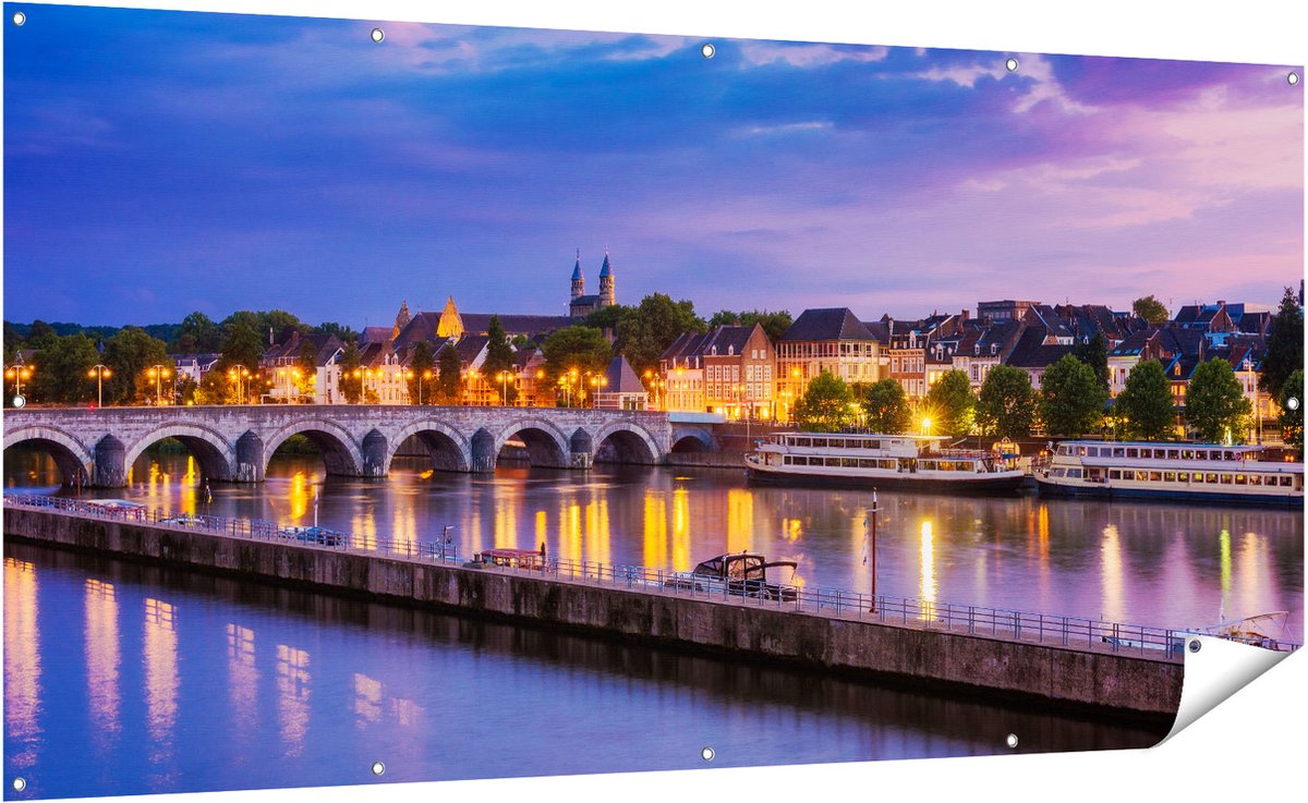 Gards Tuinposter Maastricht Maas Rivier bij de Sint Servaasbrug - 200x100 cm - Tuindoek - Tuindecoratie - Wanddecoratie buiten - Tuinschilderij Multikleur