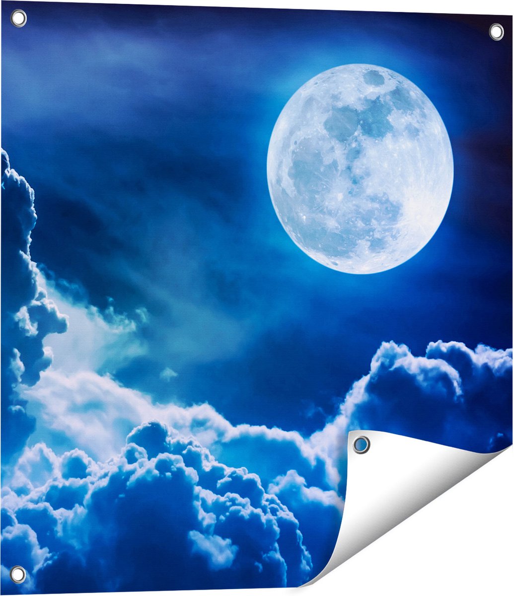Gards Tuinposter Volle Maan bij Wolken - 60x60 cm - Tuindoek - Tuindecoratie - Wanddecoratie buiten - Tuinschilderij Multikleur