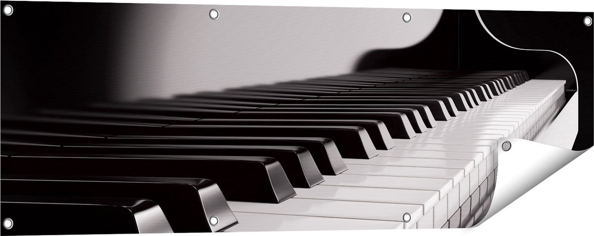 Gards Tuinposter Pianotoetsen - Noten - Piano - 120x40 cm - Tuindoek - Tuindecoratie - Wanddecoratie buiten - Tuinschilderij Multikleur