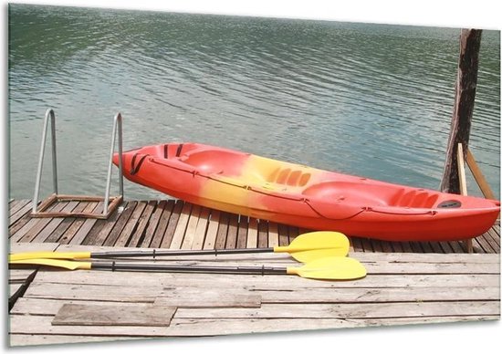 Glas schilderij Boot, Water | Geel, Oranje, Grijs | | Foto print op Glas |  F007194