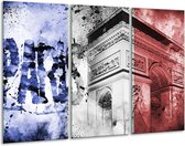 GroepArt - Schilderij -  Parijs, Steden - Blauw, Rood, Zwart - 120x80cm 3Luik - 6000+ Schilderijen 0p Canvas Art Collectie