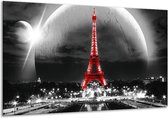 Glasschilderij Parijs, Eiffeltoren - Zwart, Wit, Rood - 120x70cm 1Luik - Foto Op Glas - Geen Acrylglas Schilderij - GroepArt 6000+ Glasschilderijen Art Collectie - Wanddecoratie - Woonkamer - Slaapkamer