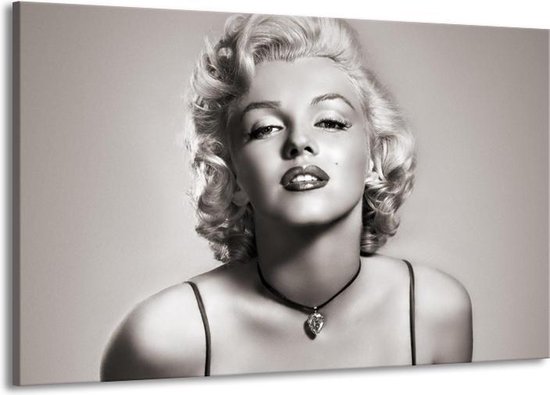 Schilderij Op Canvas - Groot -  Marilyn Monroe - Grijs, Sepia - 140x90cm 1Luik - GroepArt 6000+ Schilderijen Woonkamer - Schilderijhaakjes Gratis