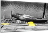 Glasschilderij Boot, Water - Zwart, Wit, Geel - 120x70cm 1Luik - Foto Op Glas - Geen Acrylglas Schilderij - GroepArt 6000+ Glasschilderijen Art Collectie - Wanddecoratie - Woonkamer - Slaapkamer