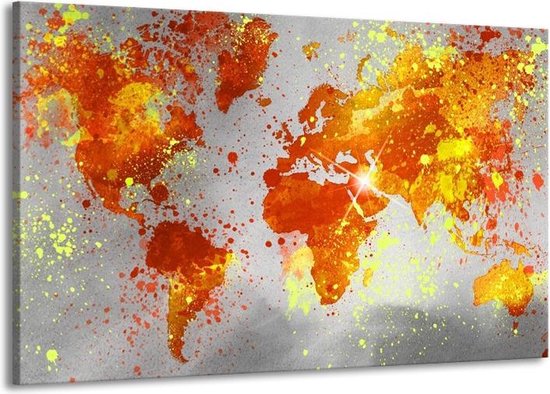 Canvas schilderij Wereld | Grijs, Oranje, Geel | | F005540