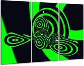 GroepArt - Schilderij -  Abstract - Groen, Zwart - 120x80cm 3Luik - 6000+ Schilderijen 0p Canvas Art Collectie