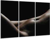GroepArt - Schilderij -  Lichaam - Zwart, Wit, Bruin - 120x80cm 3Luik - 6000+ Schilderijen 0p Canvas Art Collectie