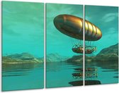 GroepArt - Schilderij -  Abstract - Blauw, Groen, Geel - 120x80cm 3Luik - 6000+ Schilderijen 0p Canvas Art Collectie