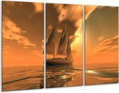 GroepArt - Schilderij -  Zeilboot - Bruin, Geel, Grijs - 120x80cm 3Luik - 6000+ Schilderijen 0p Canvas Art Collectie