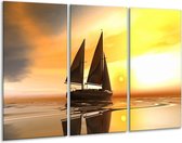 GroepArt - Schilderij -  Zeilboot - Geel, Bruin, Wit - 120x80cm 3Luik - 6000+ Schilderijen 0p Canvas Art Collectie