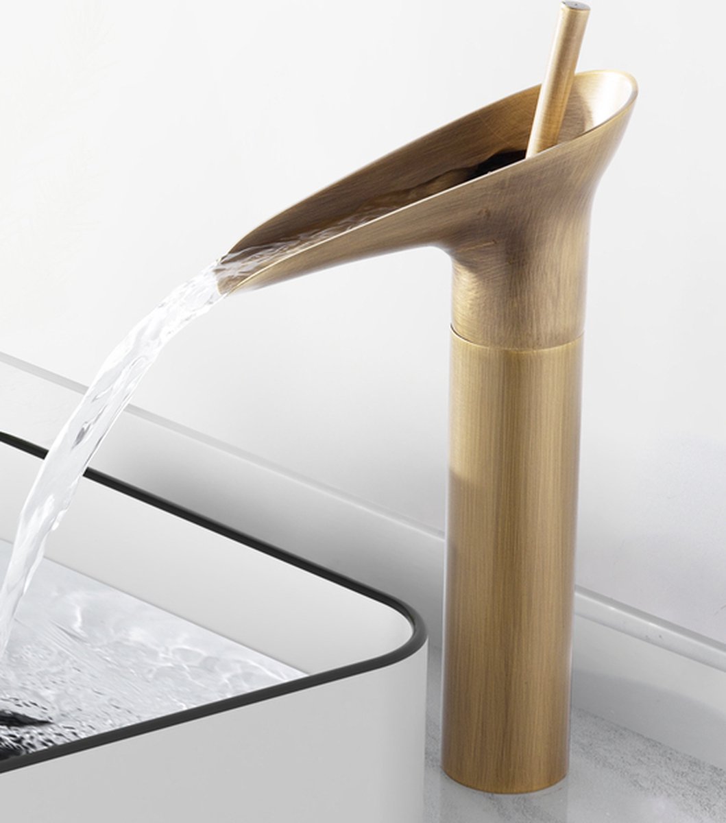 Badkamerkraan Rose Goud Waterval Wastafel Kraan Enkel Gat Koud en Warm Water Tap Wastafel Kraan Mengkranen (kleur: Goud Hoog