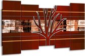 GroepArt - Canvas Schilderij - Modern - Bruin, Grijs, Geel - 150x80cm 5Luik- Groot Collectie Schilderijen Op Canvas En Wanddecoraties