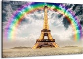 Schilderij Op Canvas - Groot -  Eiffeltoren - Goud, Grijs - 140x90cm 1Luik - GroepArt 6000+ Schilderijen Woonkamer - Schilderijhaakjes Gratis