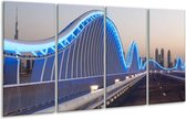 GroepArt - Glasschilderij - Brug - Blauw, Grijs - 160x80cm 4Luik - Foto Op Glas - Geen Acrylglas Schilderij - 6000+ Glasschilderijen Collectie - Wanddecoratie