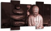GroepArt - Schilderij - Boeddha, Stenen - Bruin, Rood, Zwart - 120x65cm 5Luik - Foto Op Canvas - GroepArt 6000+ Schilderijen 0p Canvas Art Collectie - Wanddecoratie