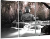 GroepArt - Schilderij -  Boeddha, Natuur - Grijs - 120x80cm 3Luik - 6000+ Schilderijen 0p Canvas Art Collectie