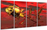 GroepArt - Glasschilderij - Roos - Rood, Goud, Geel - 160x80cm 4Luik - Foto Op Glas - Geen Acrylglas Schilderij - 6000+ Glasschilderijen Collectie - Wanddecoratie