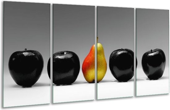 GroepArt - Glasschilderij - Fruit - Zwart, Grijs, Rood - 160x80cm 4Luik - Foto Op Glas - Geen Acrylglas Schilderij - 6000+ Glasschilderijen Collectie - Wanddecoratie