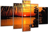 Glasschilderij Zonsondergang - Oranje, Geel, Bruin - 170x100cm 5Luik - Foto Op Glas - Geen Acrylglas Schilderij - 6000+ Glasschilderijen Collectie - Wanddecoratie