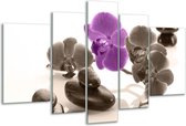 Glasschilderij Orchidee - Paars, Grijs, Wit - 170x100cm 5Luik - Foto Op Glas - Geen Acrylglas Schilderij - 6000+ Glasschilderijen Collectie - Wanddecoratie