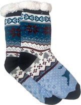 Merino Wollen sokken - Zwart Blauw met Sneeuwvlok/Rendier - maat 39/42 - Huissokken - Antislip sokken - Warme sokken – Winter sokken