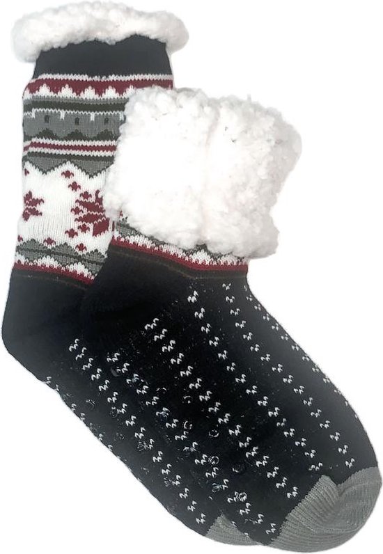 Merino Wollen sokken - Zwart met Sneeuwvlok - maat 39/42 - Huissokken - Antislip sokken - Warme sokken – Winter sokken