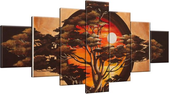 Schilderij handgeschilderd Boom | Bruin , Oranje , Rood | 210x100cm 7Luik