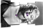 GroepArt - Canvas Schilderij - Marilyn Monroe - Grijs, Paars, Zwart - 150x80cm 5Luik- Groot Collectie Schilderijen Op Canvas En Wanddecoraties