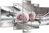 Glasschilderij Bloemen, Modern - Grijs, Roze - 170x100cm 5Luik - Foto Op Glas - Geen Acrylglas Schilderij - 6000+ Glasschilderijen Collectie - Wanddecoratie