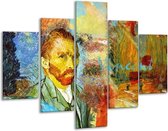 Glasschilderij -  Van Gogh, Modern - Oranje, Geel, Bruin - 100x70cm 5Luik - Geen Acrylglas Schilderij - GroepArt 6000+ Glasschilderijen Collectie - Wanddecoratie- Foto Op Glas