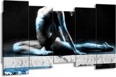 GroepArt - Canvas Schilderij - Vrouw, Kunst - Zwart, Blauw, Grijs - 150x80cm 5Luik- Groot Collectie Schilderijen Op Canvas En Wanddecoraties