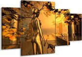 GroepArt - Schilderij -  Abstract - Goud, Geel, Bruin - 160x90cm 4Luik - Schilderij Op Canvas - Foto Op Canvas