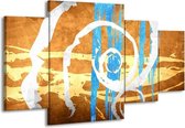 GroepArt - Schilderij -  Art - Blauw, Oranje, Bruin - 160x90cm 4Luik - Schilderij Op Canvas - Foto Op Canvas